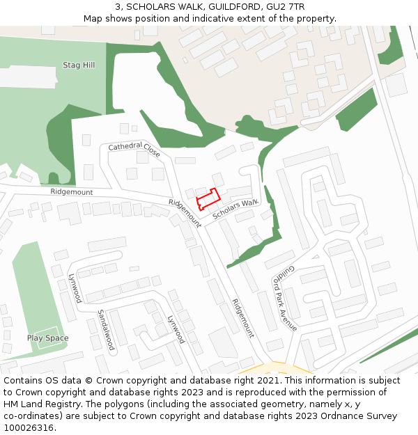 3, SCHOLARS WALK, GUILDFORD, GU2 7TR: Location map and indicative extent of plot