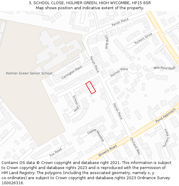 3, SCHOOL CLOSE, HOLMER GREEN, HIGH WYCOMBE, HP15 6SR: Location map and indicative extent of plot