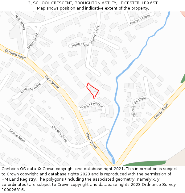 3, SCHOOL CRESCENT, BROUGHTON ASTLEY, LEICESTER, LE9 6ST: Location map and indicative extent of plot