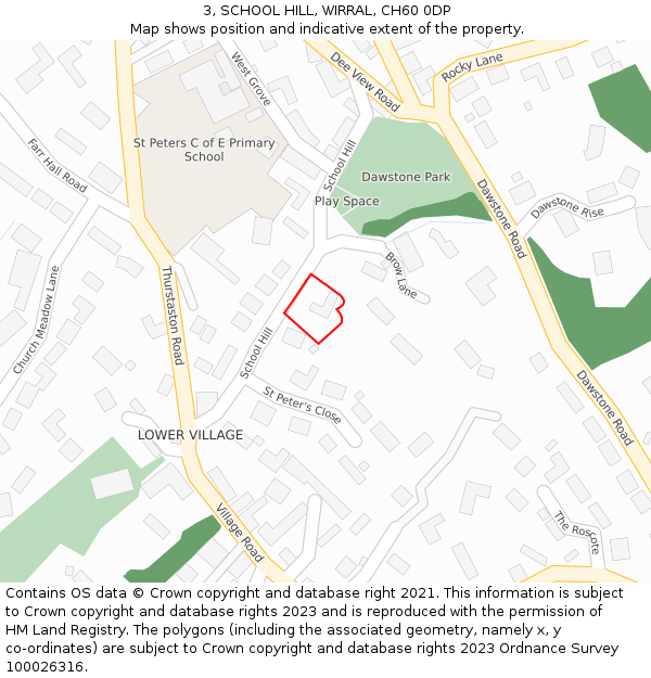 3, SCHOOL HILL, WIRRAL, CH60 0DP: Location map and indicative extent of plot