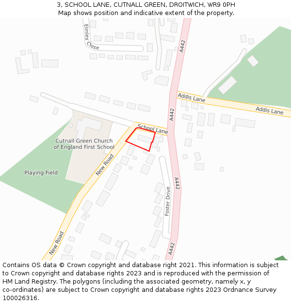 3, SCHOOL LANE, CUTNALL GREEN, DROITWICH, WR9 0PH: Location map and indicative extent of plot