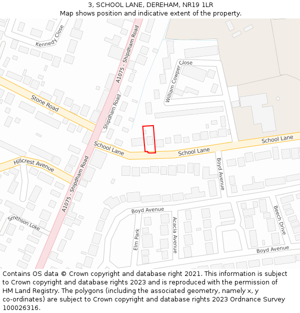 3, SCHOOL LANE, DEREHAM, NR19 1LR: Location map and indicative extent of plot