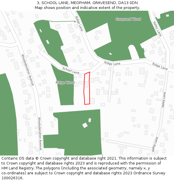 3, SCHOOL LANE, MEOPHAM, GRAVESEND, DA13 0DN: Location map and indicative extent of plot