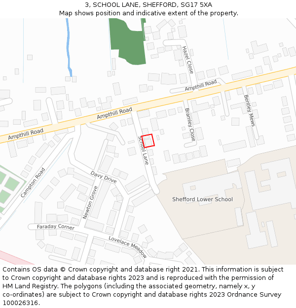 3, SCHOOL LANE, SHEFFORD, SG17 5XA: Location map and indicative extent of plot