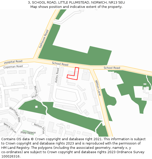 3, SCHOOL ROAD, LITTLE PLUMSTEAD, NORWICH, NR13 5EU: Location map and indicative extent of plot