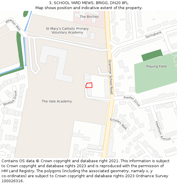 3, SCHOOL YARD MEWS, BRIGG, DN20 8FL: Location map and indicative extent of plot