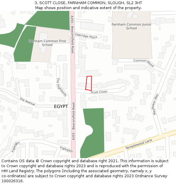 3, SCOTT CLOSE, FARNHAM COMMON, SLOUGH, SL2 3HT: Location map and indicative extent of plot