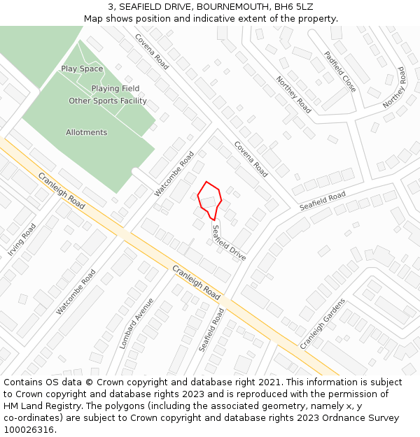 3, SEAFIELD DRIVE, BOURNEMOUTH, BH6 5LZ: Location map and indicative extent of plot