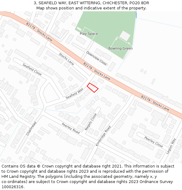 3, SEAFIELD WAY, EAST WITTERING, CHICHESTER, PO20 8DR: Location map and indicative extent of plot