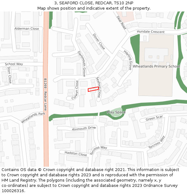 3, SEAFORD CLOSE, REDCAR, TS10 2NP: Location map and indicative extent of plot