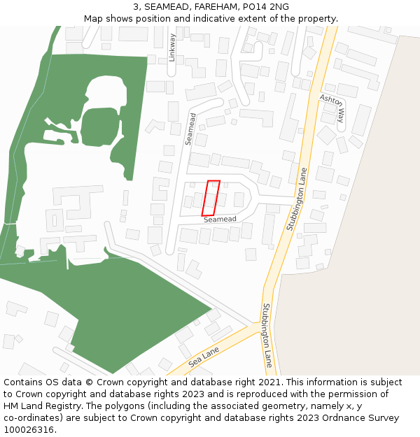 3, SEAMEAD, FAREHAM, PO14 2NG: Location map and indicative extent of plot