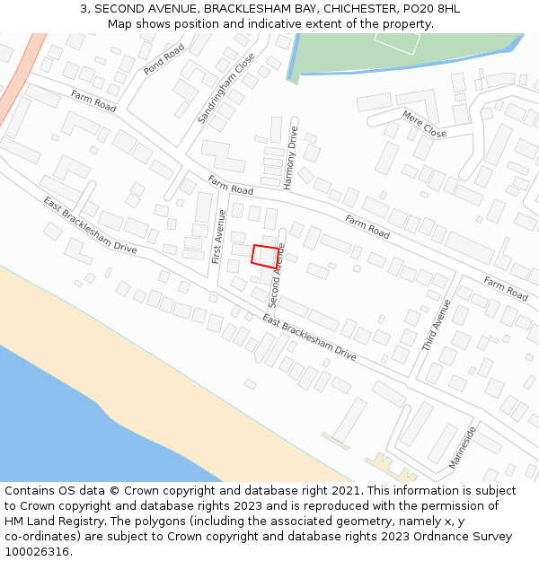 3, SECOND AVENUE, BRACKLESHAM BAY, CHICHESTER, PO20 8HL: Location map and indicative extent of plot