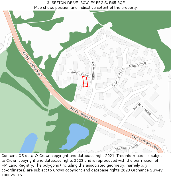 3, SEFTON DRIVE, ROWLEY REGIS, B65 8QE: Location map and indicative extent of plot