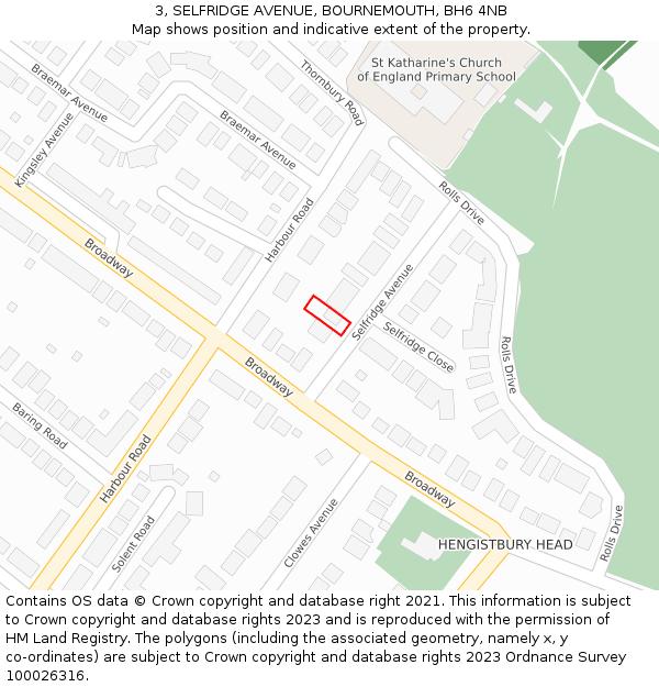 3, SELFRIDGE AVENUE, BOURNEMOUTH, BH6 4NB: Location map and indicative extent of plot