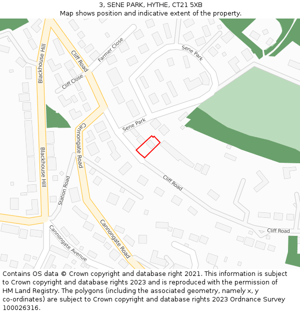 3, SENE PARK, HYTHE, CT21 5XB: Location map and indicative extent of plot