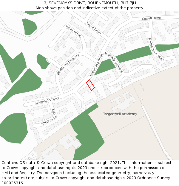 3, SEVENOAKS DRIVE, BOURNEMOUTH, BH7 7JH: Location map and indicative extent of plot
