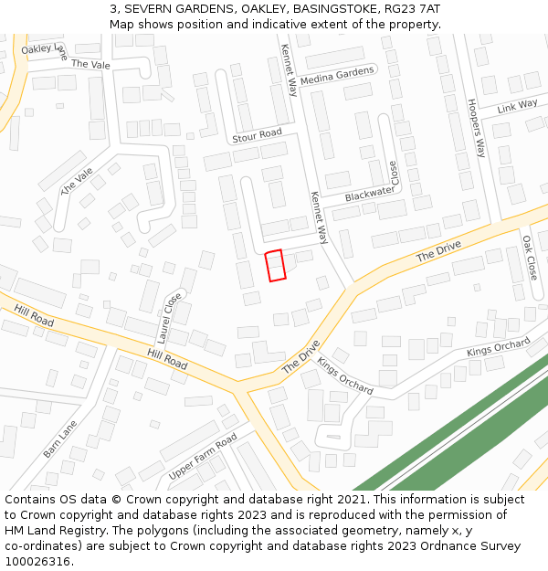 3, SEVERN GARDENS, OAKLEY, BASINGSTOKE, RG23 7AT: Location map and indicative extent of plot