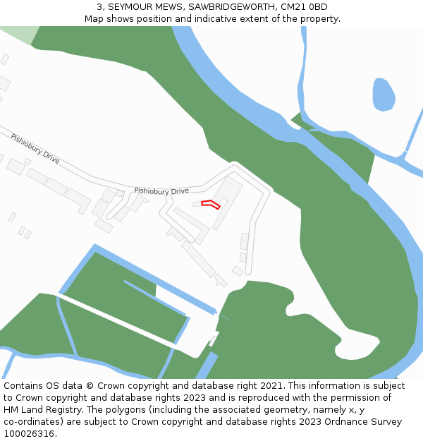 3, SEYMOUR MEWS, SAWBRIDGEWORTH, CM21 0BD: Location map and indicative extent of plot