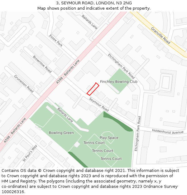 3, SEYMOUR ROAD, LONDON, N3 2NG: Location map and indicative extent of plot