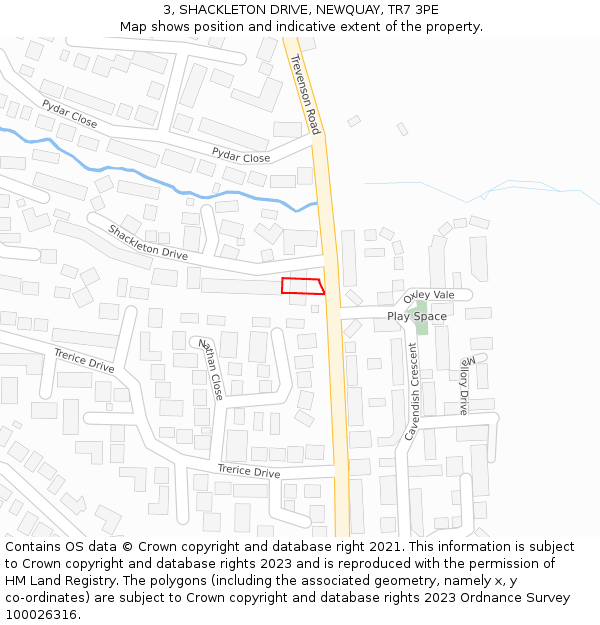 3, SHACKLETON DRIVE, NEWQUAY, TR7 3PE: Location map and indicative extent of plot