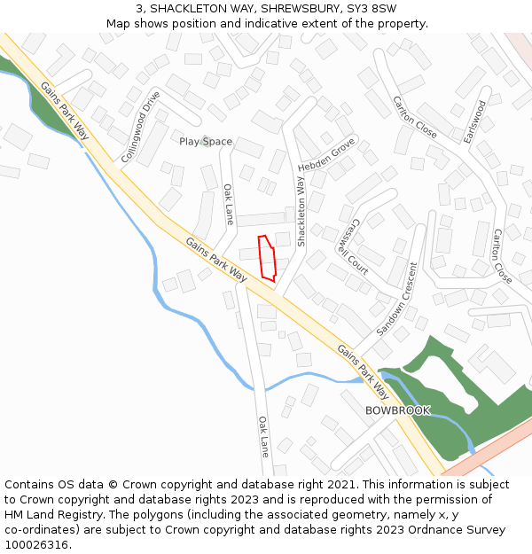 3, SHACKLETON WAY, SHREWSBURY, SY3 8SW: Location map and indicative extent of plot