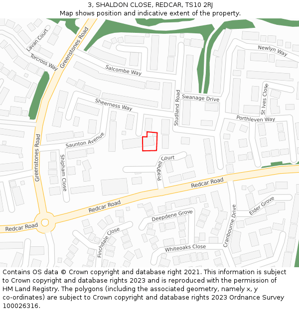 3, SHALDON CLOSE, REDCAR, TS10 2RJ: Location map and indicative extent of plot