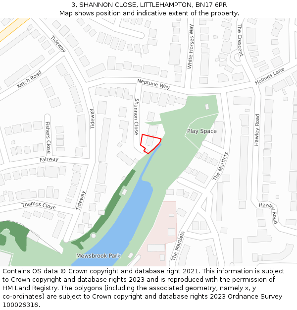 3, SHANNON CLOSE, LITTLEHAMPTON, BN17 6PR: Location map and indicative extent of plot
