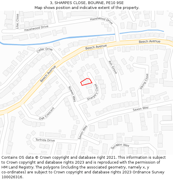 3, SHARPES CLOSE, BOURNE, PE10 9SE: Location map and indicative extent of plot