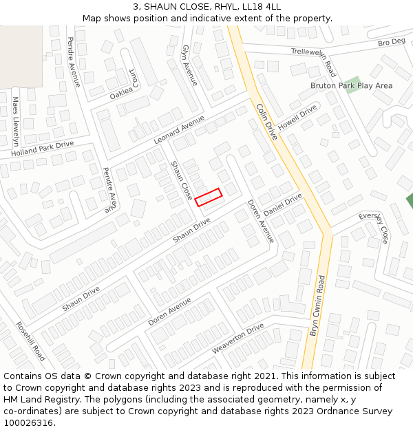 3, SHAUN CLOSE, RHYL, LL18 4LL: Location map and indicative extent of plot