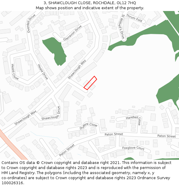 3, SHAWCLOUGH CLOSE, ROCHDALE, OL12 7HQ: Location map and indicative extent of plot