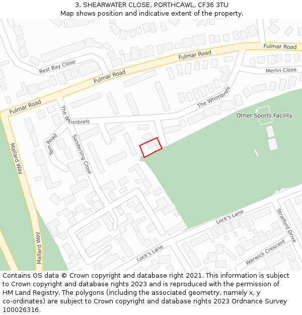 3, SHEARWATER CLOSE, PORTHCAWL, CF36 3TU: Location map and indicative extent of plot