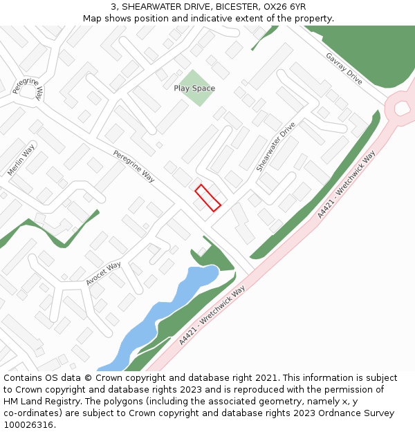 3, SHEARWATER DRIVE, BICESTER, OX26 6YR: Location map and indicative extent of plot