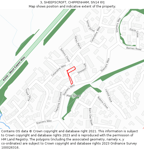 3, SHEEPSCROFT, CHIPPENHAM, SN14 6YJ: Location map and indicative extent of plot