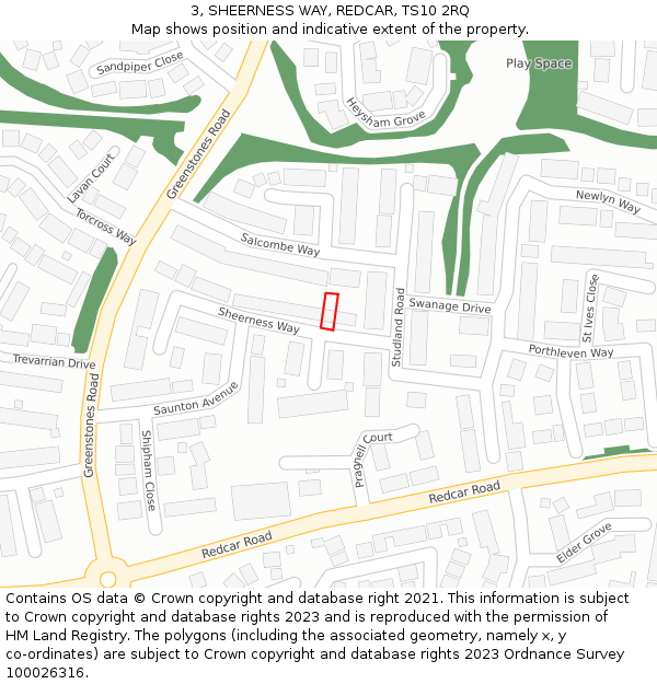 3, SHEERNESS WAY, REDCAR, TS10 2RQ: Location map and indicative extent of plot