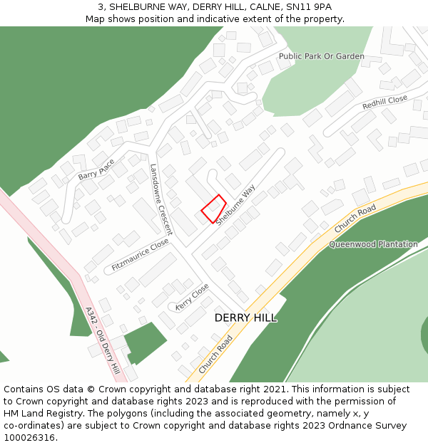 3, SHELBURNE WAY, DERRY HILL, CALNE, SN11 9PA: Location map and indicative extent of plot