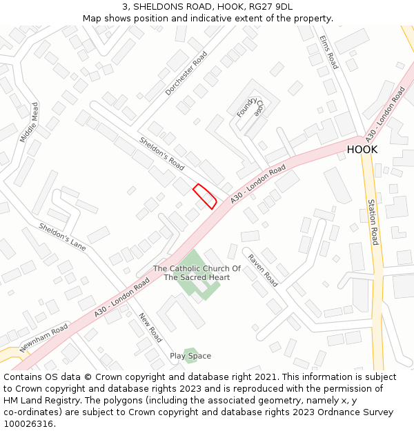 3, SHELDONS ROAD, HOOK, RG27 9DL: Location map and indicative extent of plot