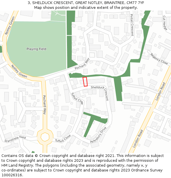 3, SHELDUCK CRESCENT, GREAT NOTLEY, BRAINTREE, CM77 7YF: Location map and indicative extent of plot