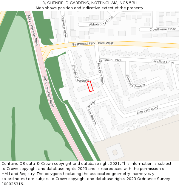 3, SHENFIELD GARDENS, NOTTINGHAM, NG5 5BH: Location map and indicative extent of plot