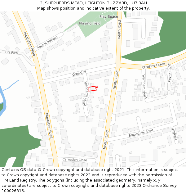 3, SHEPHERDS MEAD, LEIGHTON BUZZARD, LU7 3AH: Location map and indicative extent of plot