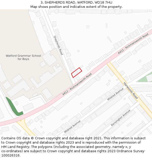 3, SHEPHERDS ROAD, WATFORD, WD18 7HU: Location map and indicative extent of plot