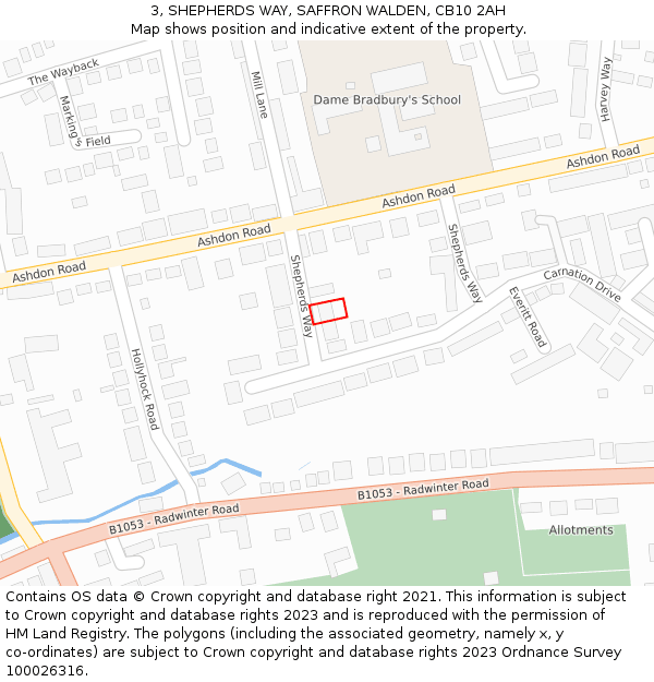 3, SHEPHERDS WAY, SAFFRON WALDEN, CB10 2AH: Location map and indicative extent of plot