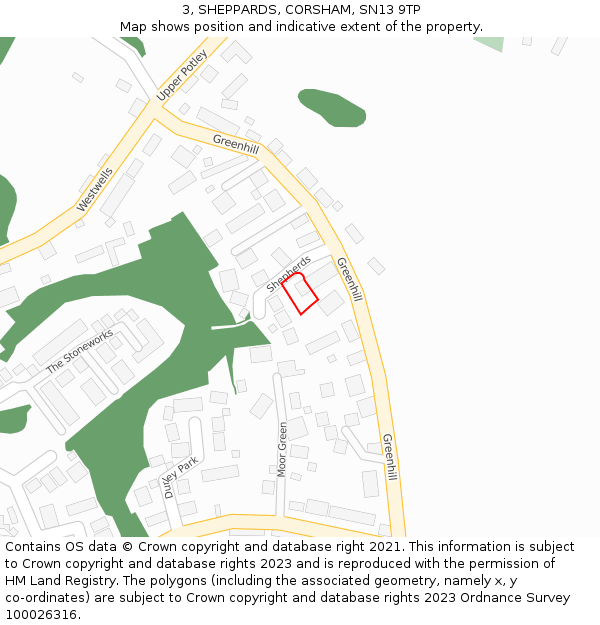 3, SHEPPARDS, CORSHAM, SN13 9TP: Location map and indicative extent of plot