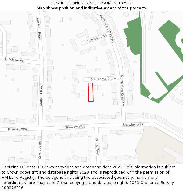 3, SHERBORNE CLOSE, EPSOM, KT18 5UU: Location map and indicative extent of plot