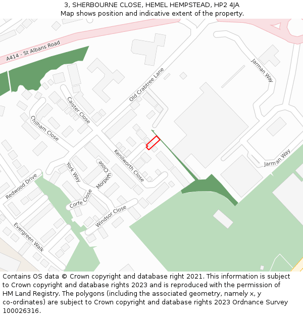 3, SHERBOURNE CLOSE, HEMEL HEMPSTEAD, HP2 4JA: Location map and indicative extent of plot
