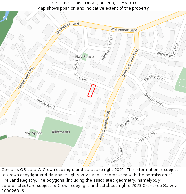 3, SHERBOURNE DRIVE, BELPER, DE56 0FD: Location map and indicative extent of plot
