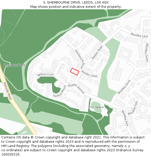 3, SHERBOURNE DRIVE, LEEDS, LS6 4QX: Location map and indicative extent of plot