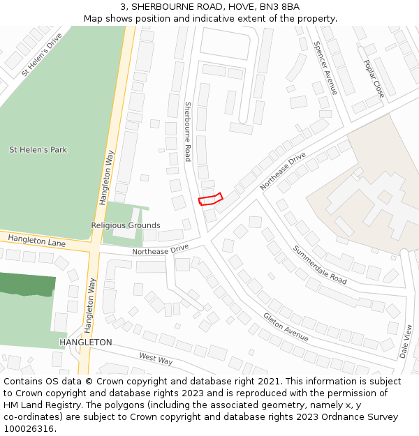 3, SHERBOURNE ROAD, HOVE, BN3 8BA: Location map and indicative extent of plot