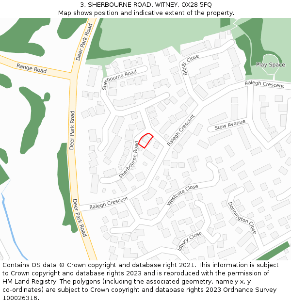 3, SHERBOURNE ROAD, WITNEY, OX28 5FQ: Location map and indicative extent of plot