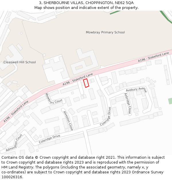 3, SHERBOURNE VILLAS, CHOPPINGTON, NE62 5QA: Location map and indicative extent of plot