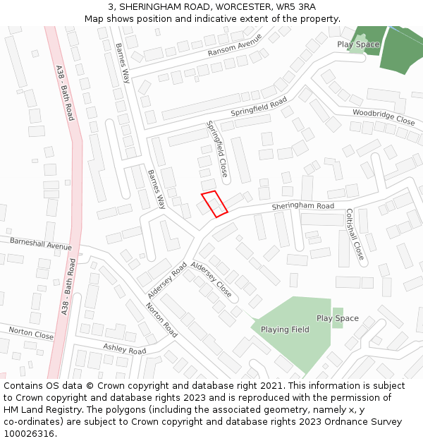 3, SHERINGHAM ROAD, WORCESTER, WR5 3RA: Location map and indicative extent of plot